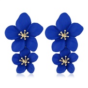 ( sapphire blue )ins Korea high quality flowers earrings woman Bohemian style multicolor Double layer long style earring
