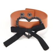 ( Orange)PU leather Peach heart bow student bracelet Alloy diamond love bangle