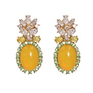 ( yellow) occidental style new retro drop zircon earring pattern stone earrings brief temperament ear stud woman