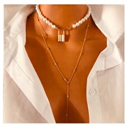 ( Gold)personality exaggerating long style Pearl beads chain necklace woman  occidental style fashion F