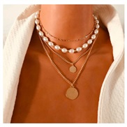 ( Gold)Bohemian style imitate Pearl Alloy pendant multilayer necklace woman  fashion occidental style all-Purpose