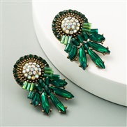 ( green)color Rhinestone occidental style wind fashion lady ear stud Alloy retro exaggerating earrings