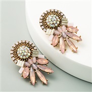 ( Pink)color Rhinestone occidental style wind fashion lady ear stud Alloy retro exaggerating earrings