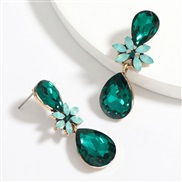 ( green)fashion colorful diamond series multilayer Alloy diamond drop glass diamond flowers geometry earrings woman occi