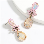 ( Gold powder)fashion colorful diamond series multilayer Alloy diamond drop glass diamond flowers geometry earrings woma