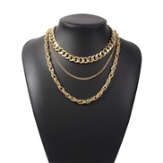 ( Gold)occidental style punk wind brief necklace  personality generous Metal textured multilayer chain chainins