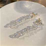 ( Tassels)Korea big same style earrings woman super temperament all-Purpose crystal tassel long style ear stud ar clip