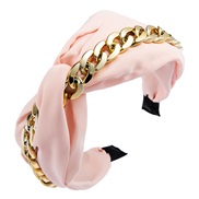 ( Pink)Korean style creative high-end fine Cloth eadband woman gold chain ornament width brief eadband