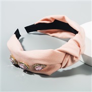 ( Pink)Korea high-end fine eadband woman fully-jewelled bow colorful width eadband fashion
