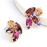 (purple)fashion colorful diamond series personality brief Alloy diamond Rhinestone flowers earrings woman occidental sty