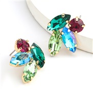 ( Color)fashion colorful diamond series personality brief Alloy diamond Rhinestone flowers earrings woman occidental sty