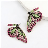 ( rose Red)fashion colorful diamond series creative personality Korean style Alloy diamond Rhinestone butterfly earrings