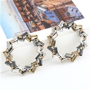 (Gold grey)fashion colorful diamond series Round Alloy diamond Rhinestone geometry earrings woman occidental style exagg