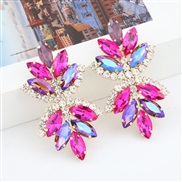 ( rose Red)fashion colorful diamond series multilayer Alloy diamond Rhinestone flowers earrings woman occidental style s
