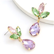 (purple)fashion colorful diamond series multilayer Alloy diamond drop glass diamond flowers earring occidental style ear