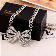 ( Silver)Korean style brief personality temperament bow necklace woman samll clavicle chain double color short style lux