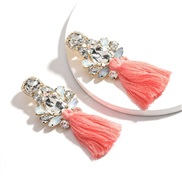 ( Pink)earrings multilayer drop Rhinestone glass diamond diamond tassel earrings occidental style arring