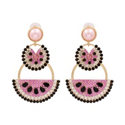 ( Pink)occidental style personality earring watermelon fruits ear stud