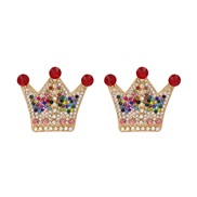 ( red)occidental style personality crown woman ear stud diamond earrings temperament all-Purpose