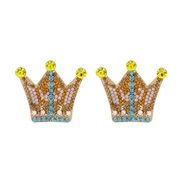 ( yellow)occidental style personality crown woman ear stud diamond earrings temperament all-Purpose
