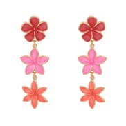 ( red) retro color enamel flowers ear stud three earring personality earringsins wind woman style
