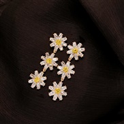 ( Silver needle Gold)silver occidental style exaggerating sun flower fully-jewelled earrings Korea fashion long style ea