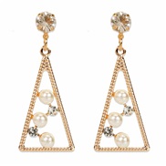 ( Gold)occidental style personality brief temperament Alloy diamond embed Pearl geometry earrings woman fashion arring F