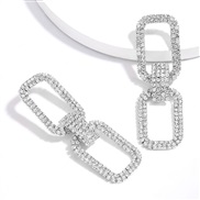 ( Silver)occidental style wind personality buckle Alloy Rhinestone diamond earrings woman retro super geometry arring