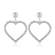 ( Silver)occidental style heart-shaped lady fashion brief Alloy diamond imitate Pearl earrings