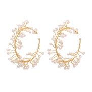 ( white) Metal circle twining Pearl earrings fashion temperament Korea personality trend ear stud woman