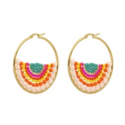 ( orange)Bohemian style series fashion beads earrings pure handmade beads twining color lady ear stud
