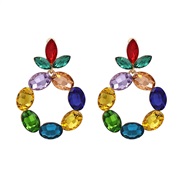 occidental style exaggerating geometry Round earrings woman  fashion high-end luxurious glass fully-jewelled color ear