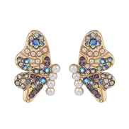 ( blue) occidental style exaggerating ear stud personality butterfly diamond