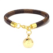 ( brown)PU Stripe leather bracelet bronze buckle gold plated Round Mini samll bag