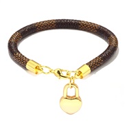 ( brown) fashion Stripe bracelet  Mini Peach heart pendant gold plated