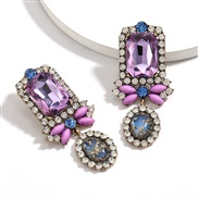 (purple)fashion ethnic style occidental style exaggerating glass diamond Rhinestone diamond embed gold resin earring wom