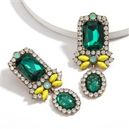 ( green)fashion ethnic style occidental style exaggerating glass diamond Rhinestone diamond embed gold resin earring wom