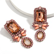 ( Rose Gold)fashion ethnic style occidental style exaggerating glass diamond Rhinestone diamond embed gold resin earring