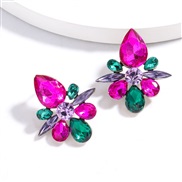 ( Color)occidental style exaggerating Alloy diamond Rhinestone fully-jewelled geometry earrings woman retro super woman 