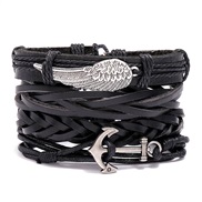 occidental style retro weave leather bracelet brief multilayer wings Cowhide bracelet
