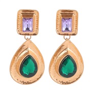 ( green)earrings creative geometry drop color crystal earrings occidental style  personality Metal exaggerating earring