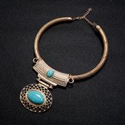 ( Gold)occidental style retro fashion personality short style hollow Oval turquoise necklace Metal Collar