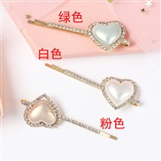 ( Pink)ins Korea luxurious love Pearl Word all-Purpose diamond hair clip woman