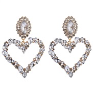 ( white)occidental style heart-shaped Alloy embed colorful diamond retro temperament exaggerating earrings woman Korean 