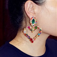 ( red)occidental style heart-shaped Alloy embed colorful diamond retro temperament exaggerating earrings woman Korean st