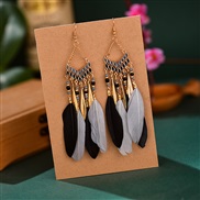(   Black )sector tassel feather earrings woman long style Bohemia beads occidental style arring