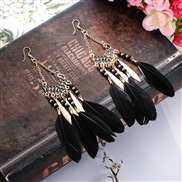 (   black)sector tassel feather earrings woman long style Bohemia beads occidental style arring
