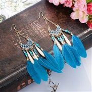 sector tassel feather earrings woman long style Bohemia beads occidental style arring