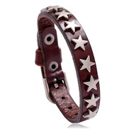 ( Dark brown)punk retro  Five-pointed star Cowhide bracelet