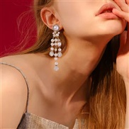( Gold)occidental style  fashion temperament imitate Pearl long style earrings woman ins same style